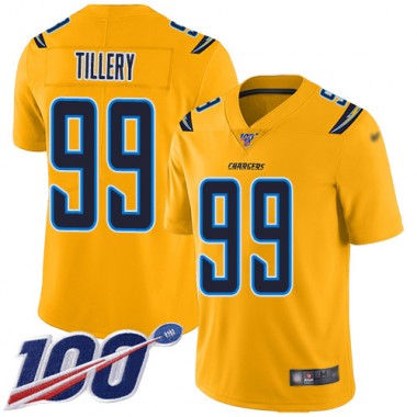 Los Angeles Chargers NFL Football Jerry Tillery Gold Jersey Men Limited  #99 100th Season Inverted Legend->youth nfl jersey->Youth Jersey